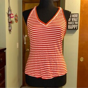 Maeve Anthropolgie orange white striped v-neck racer back tank top size MP